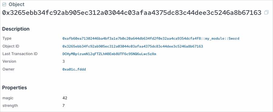 Object view in Sui Explorer